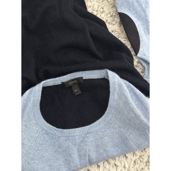 J. Crew Mohair Wool Blend Elbow Patch Asymmetrical Blue Sweater Womens XS - Picture 2 of 7